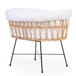 Berceau en rotin pieds en métal + housse blanc cassé