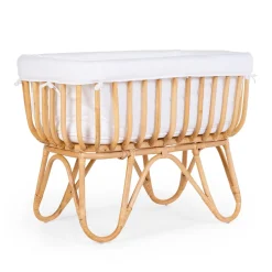 Berceau en rotin rectangulaire + couvercle blanc cassé