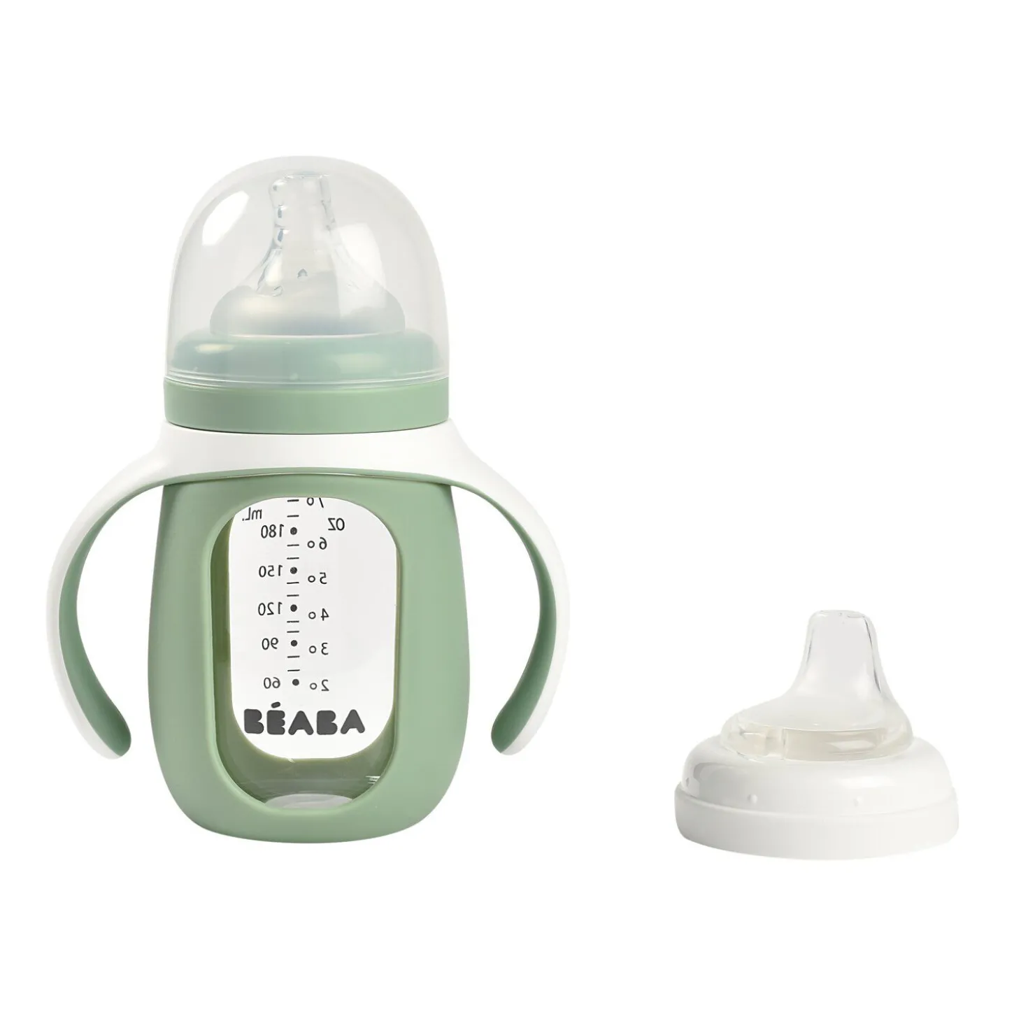 Biberon d'apprentissage en verre 2 en 1 - 210ml Vert sauge