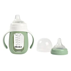 Biberon d'apprentissage en verre 2 en 1 - 210ml Vert sauge