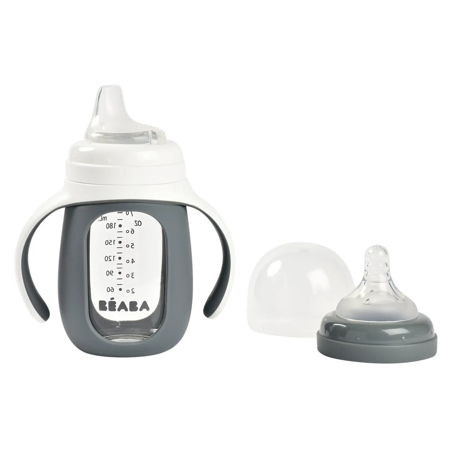 Biberon d'apprentissage en verre 2 en 1 - 210ml Gris minéral