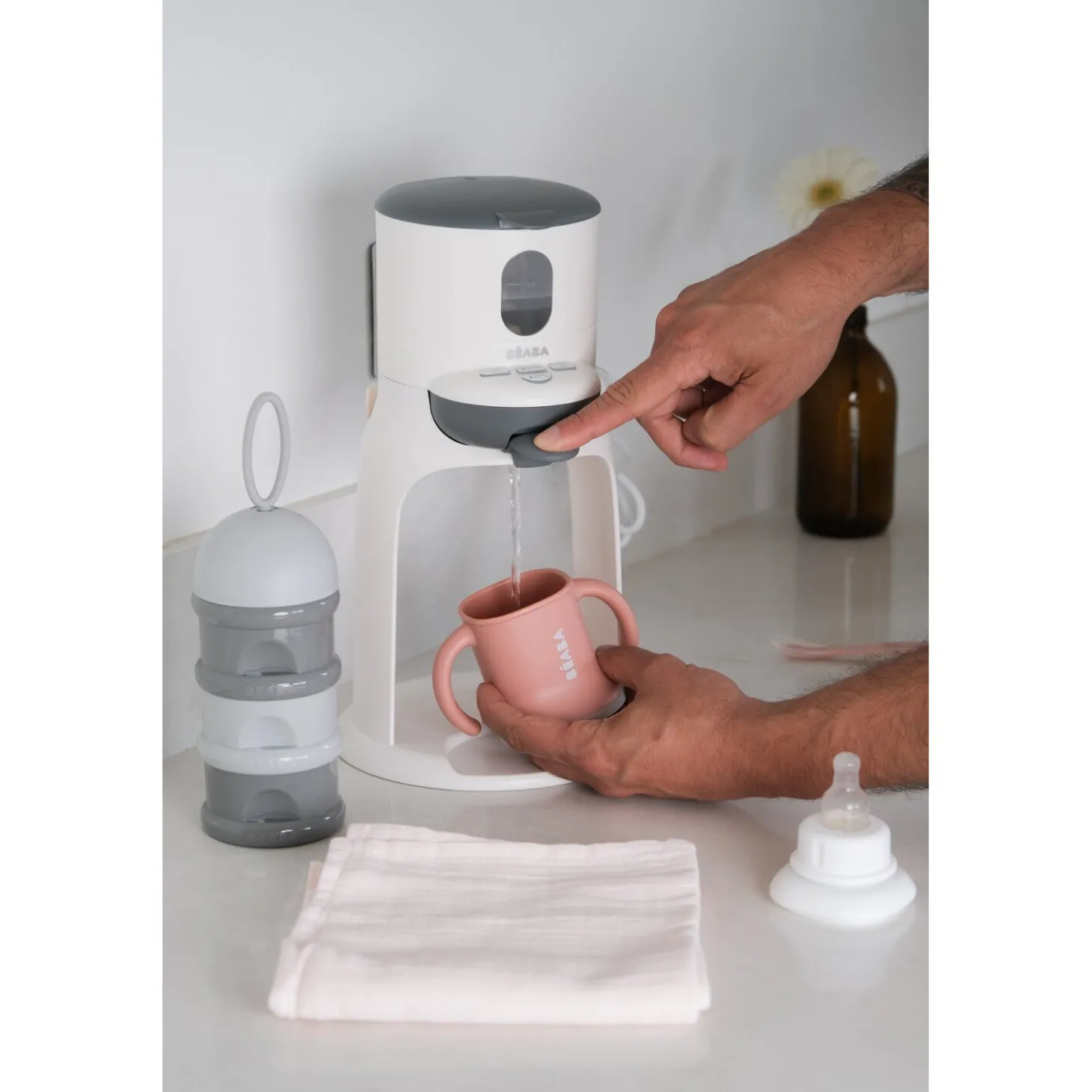 Boite doseuse de lait 3 compartiments empilables Gris