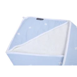 Cape De Bain + Gant - 80x80 Cm - Mousseline Fleur - Bleue