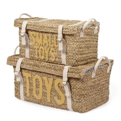 Coffre à jouets en rotin jaune 2pcs