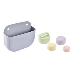 Coffret de bain : panier et jouets de bain silicone Galet / Menthe au lait / Multi couleurs
