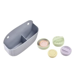 Coffret de bain : panier et jouets de bain silicone Galet / Menthe au lait / Multi couleurs