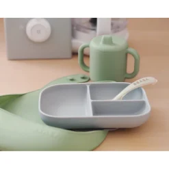 Coffret repas silicone Les essentiels Gris/Vert sauge
