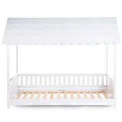 Lit Cabane Avec Toit - 90x200 Cm - Bois - Blanc