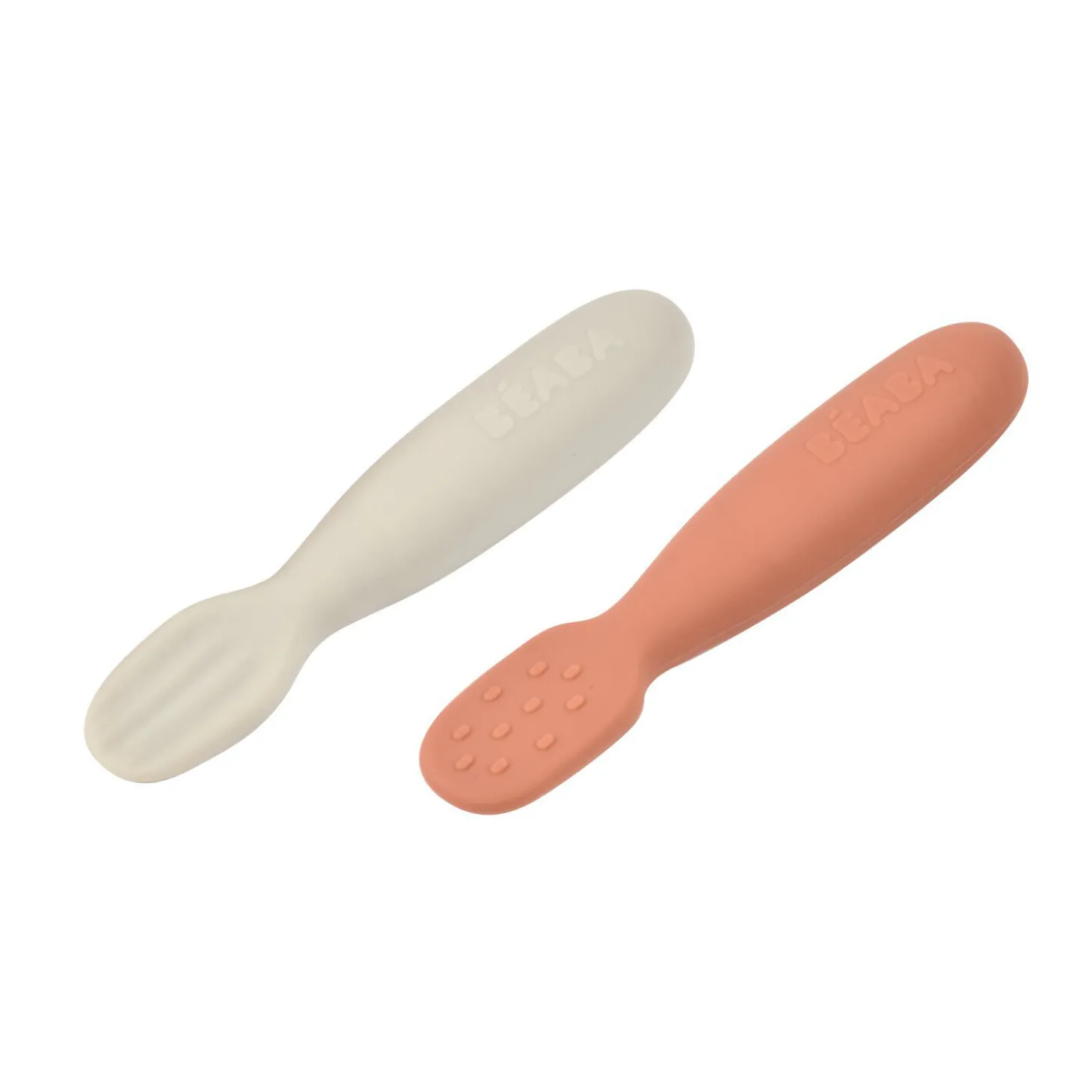 Lot 2 pré-cuillères d'apprentissage silicone Terracotta/Gris velours