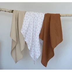 Lot de 3 langes en coton Herrisson/Marron