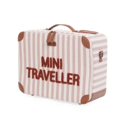 Mini Traveller Kids Suitcase - Rayures - Nude/Terracotta
