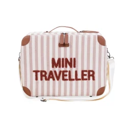 Mini Traveller Kids Suitcase - Rayures - Nude/Terracotta